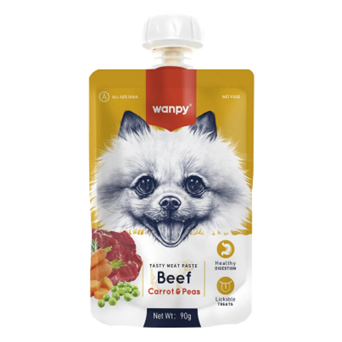 WANPY Tasty Tasty Meat Paste, XS-M, Rindfleisch, Belohnungsbeutel, Hunde, (Püree), 90g