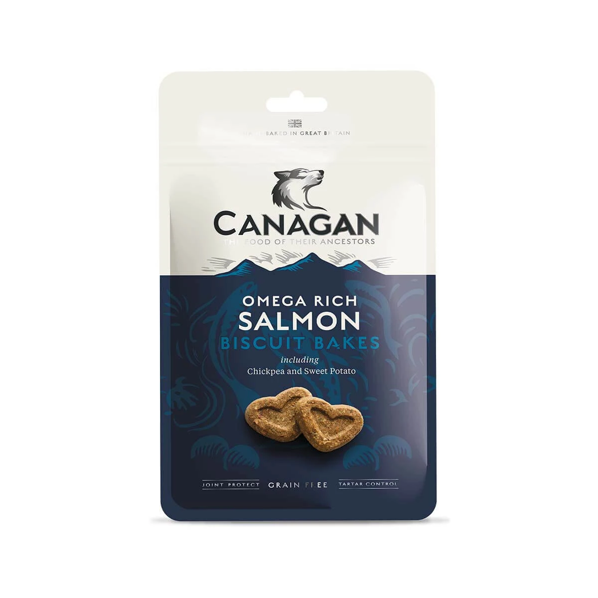 CANAGAN Omega Rich Salmon Biscuit Bakes, XS-XL, Lachs, getreidefreier Belohnungsbeutel für junge und erwachsene Hunde, 150g