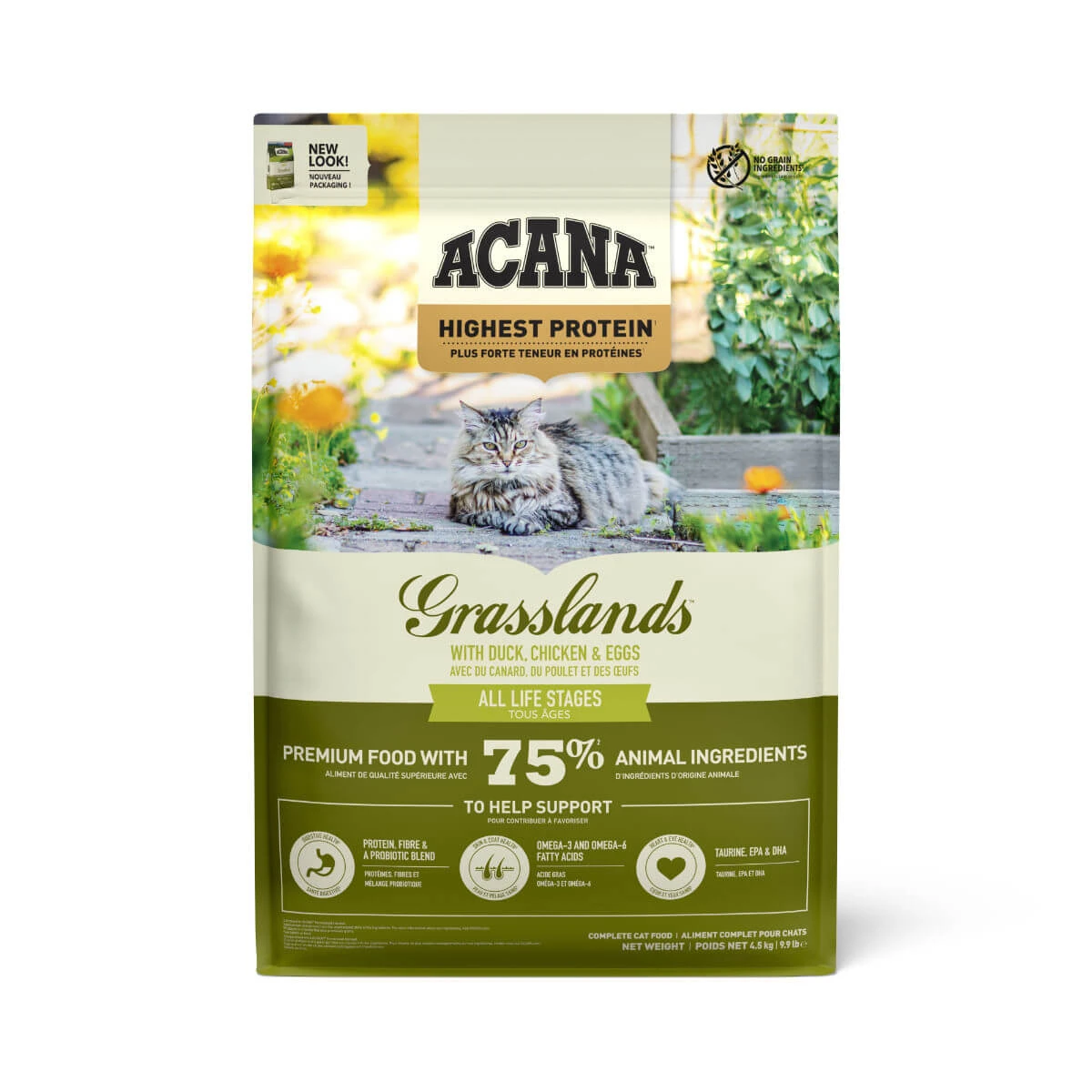 ACANA Highest Protein Grasslands, Ente und Huhn, getreidefreies Katzentrockenfutter, 4,5kg