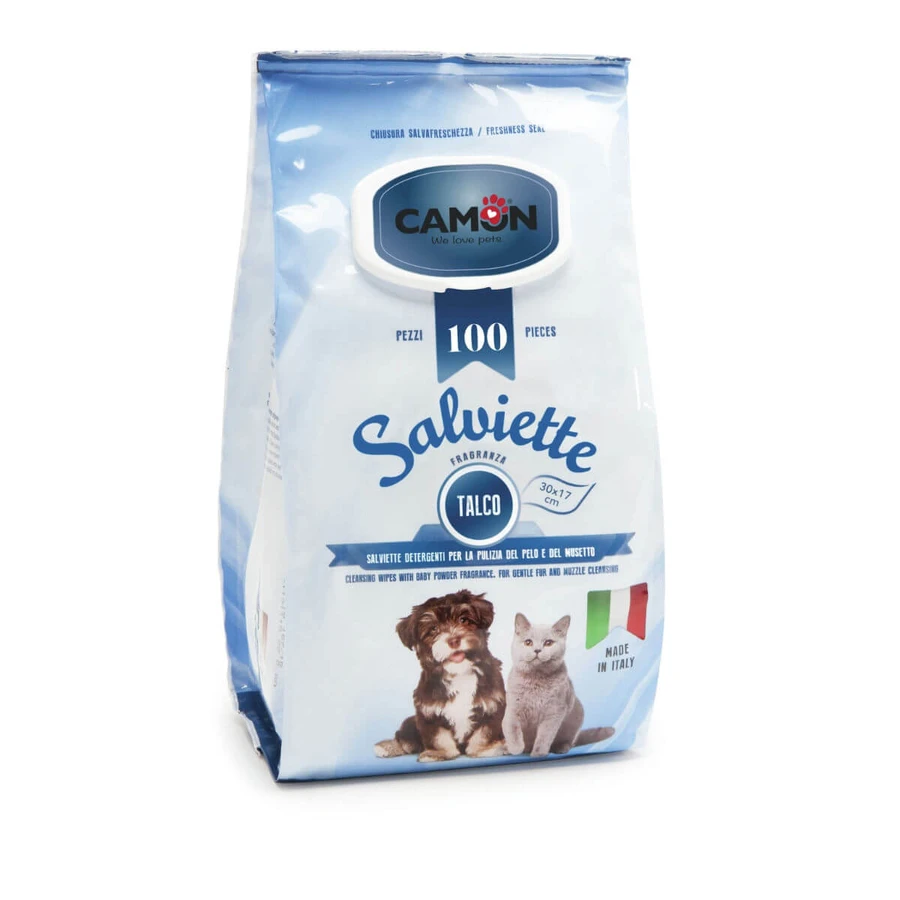 CAMON, Feuchttücher für Hunde und Katzen, Talkum, 100 Stk.