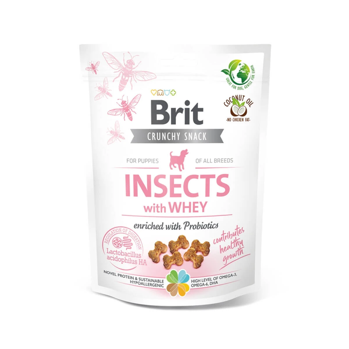 BRIT Care Crunchy Cracker, Insekten und Molke mit Probiotika, getreidefreie Belohnung für junge Hunde, 200g