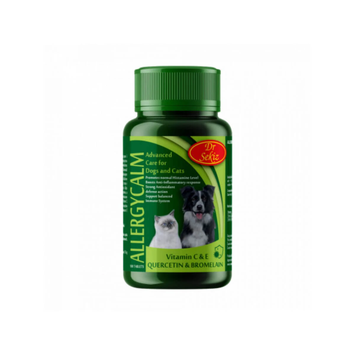 DR. SEKIZ Allergycalm, XS-XL, Immunsystem & Allergie Ergänzung für Hunde und Katzen, Flasche, 100 Tabletten