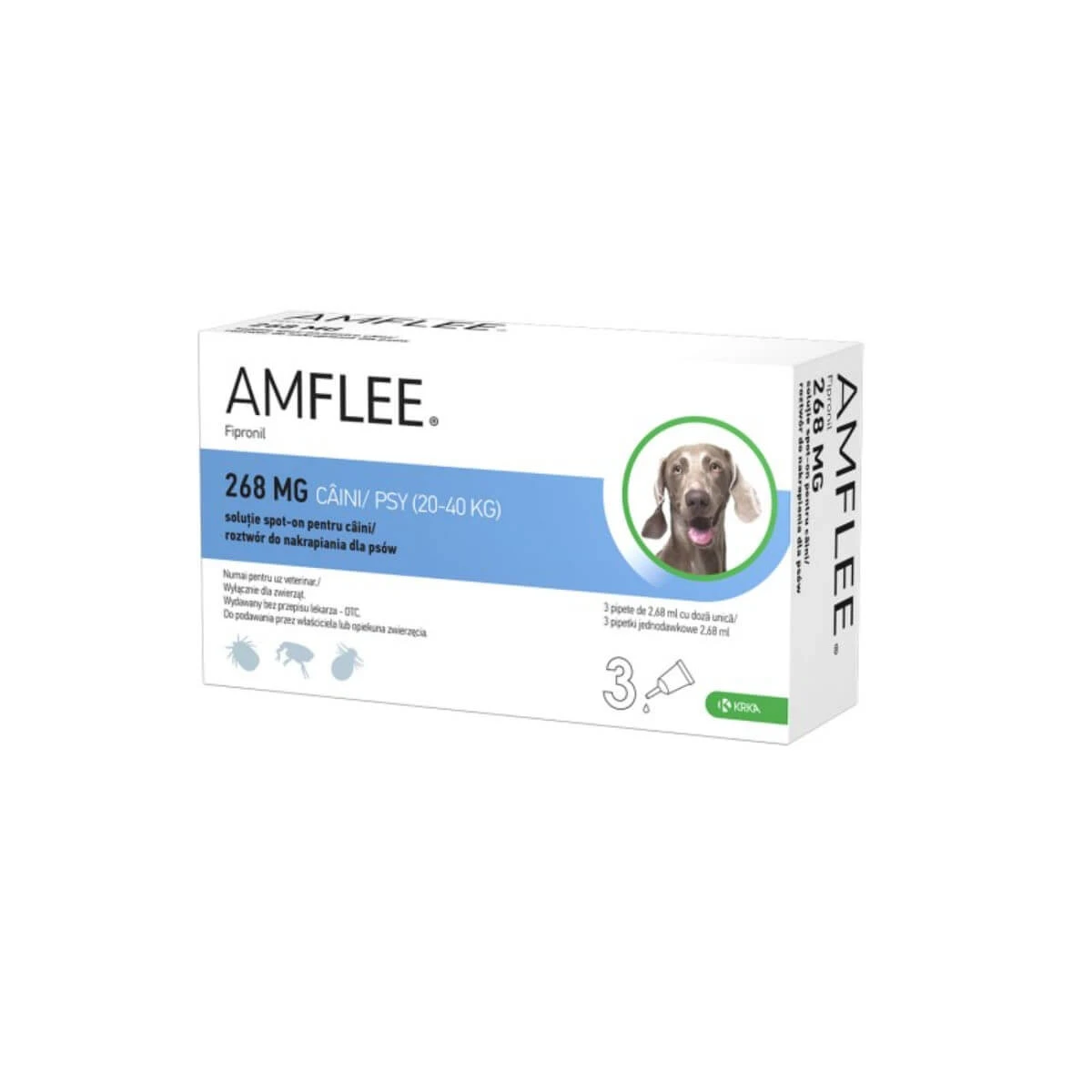 AMFLEE Dog, Spot-on, antiparasitäre Lösung, Hunde 20-40 kg, 3 Pipetten