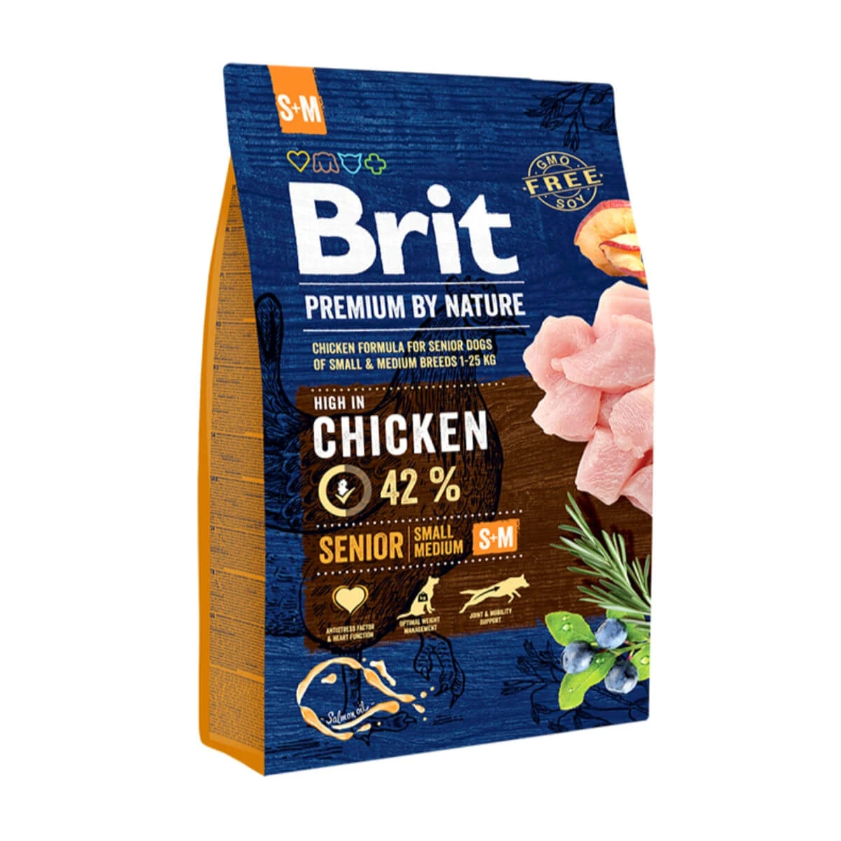 BRIT Premium By Nature Senior Kleine und mittlere Rassen, S-M, Huhn, Trockenfutter für ältere Hunde, 3kg