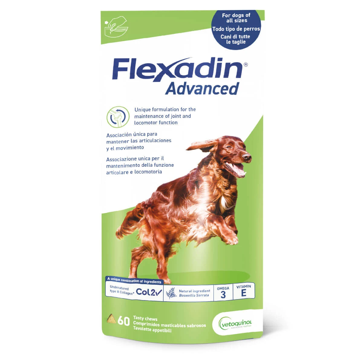 VETOQUINOL Flexadin Advanced , S-XL, Gelenksystemergänzung für Hunde, Beutel, 30 Kautabletten