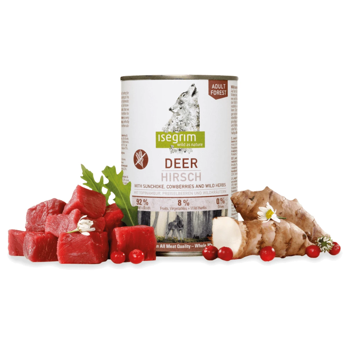 ISEGRIM, XS-XL, Hirsch, getreidefreies Nassfutter in Dosen, (in Sauce), 400g