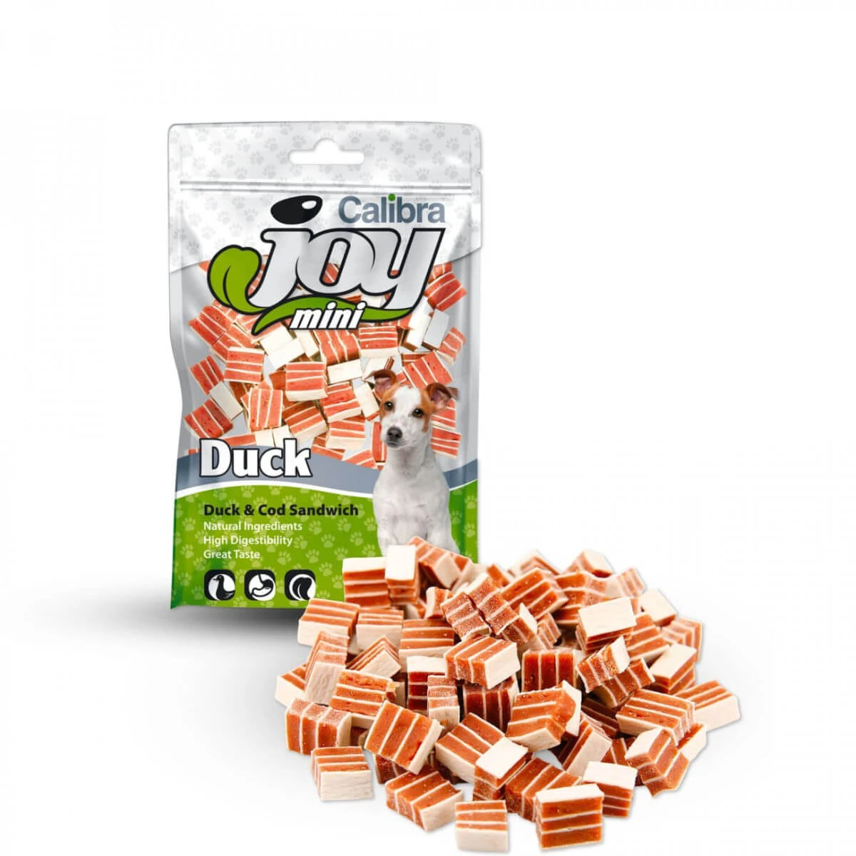 CALIBRA Joy Mini Sandwich, XS-S, Ente und Kabeljau, getreidefreier Belohnungsbeutel für Hunde, 70g