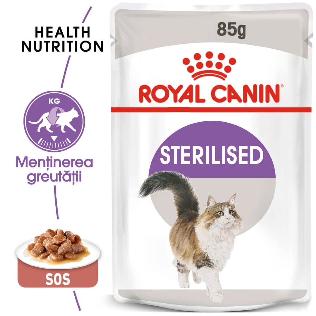 ROYAL CANIN Sterilized Adult, Nassfutter für sterilisierte Katzen, (in Sauce), 85g