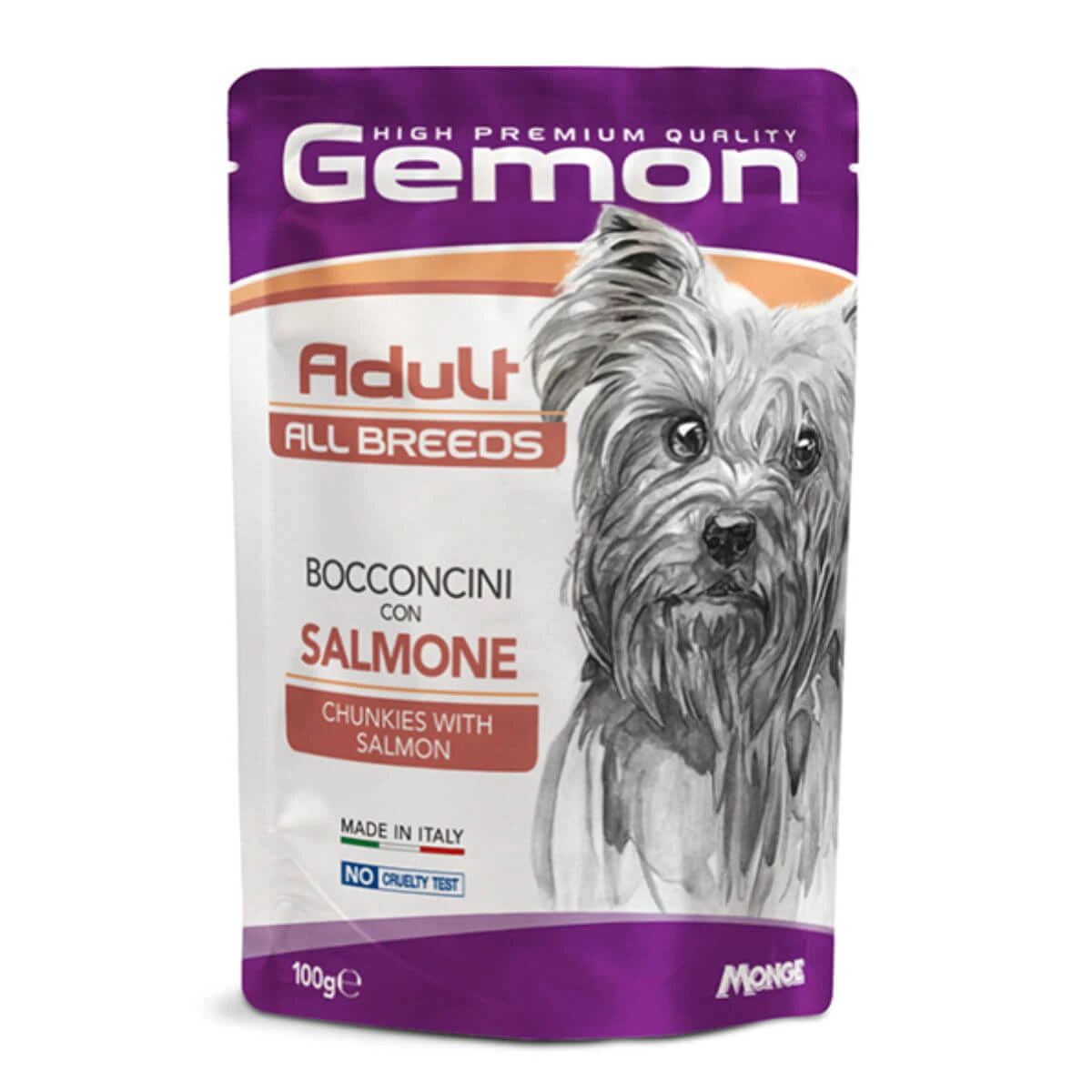 GEMON All Breeds, XS-XL, Lachs, Beutel getreidefreies Nassfutter für Hunde, (in Aspik), 100g