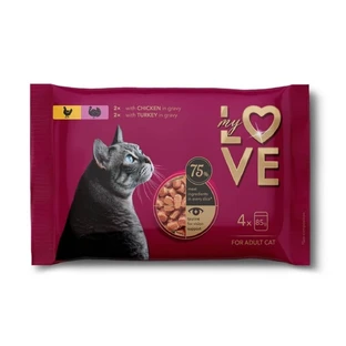 MY LOVE, Pui și Curcan, plic hrană umedă pisici, (în sos), multipack, 85g x 4buc