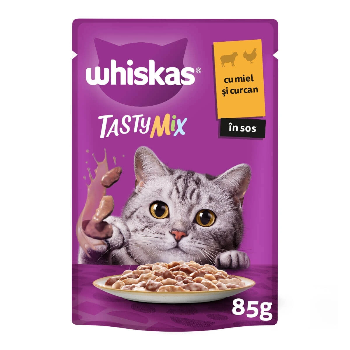 WHISKAS Tasty Mix Creamy Creations, Honig und Pute, Beutel Katzenfutter, (in Sauce), 85g