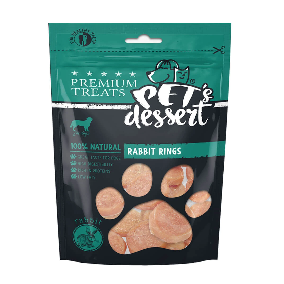 PET'S DESSERT Ringe, XS-XL, Kaninchen, getreidefreier Belohnungsbeutel Hunde, 80g