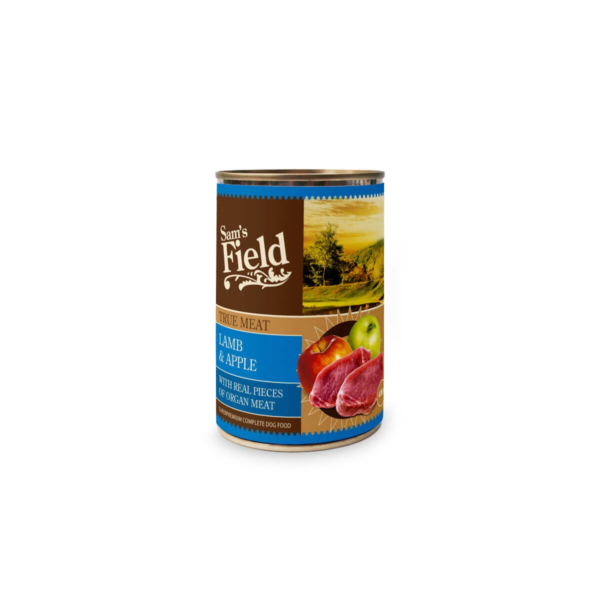 SAM'S FIELD True Meat, XS-XL, Lamm und Apfel, getreidefreies Nassfutter für Hunde in Dosen, (in Aspik), 400g