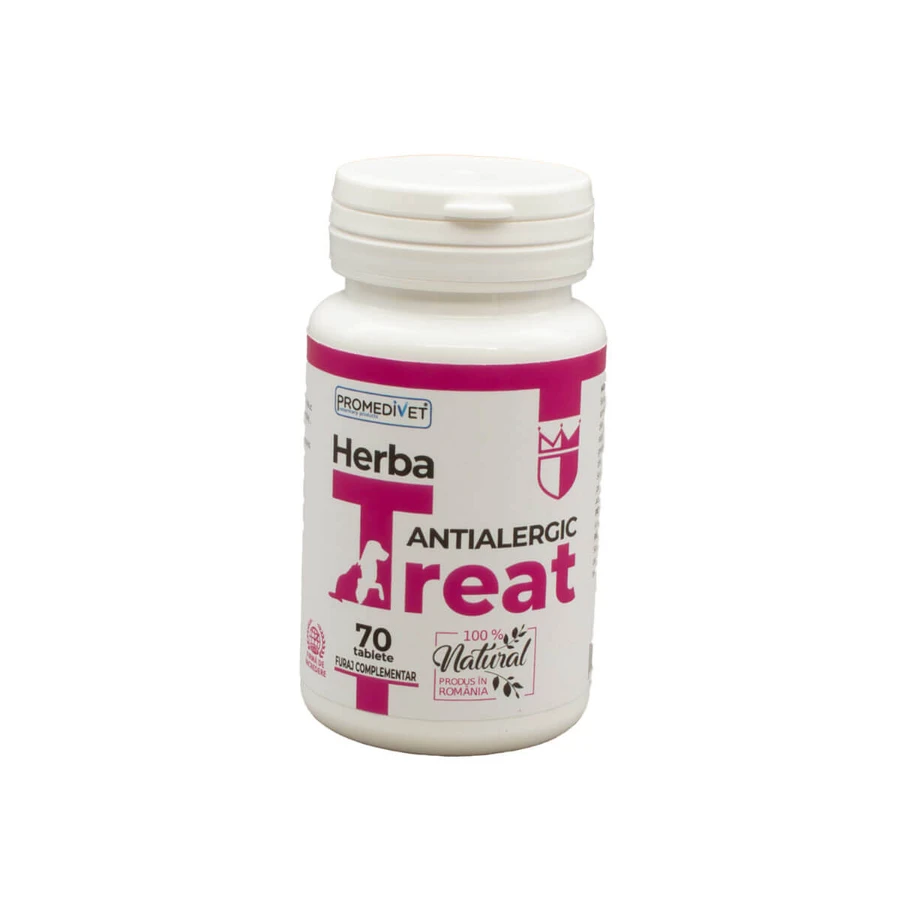 PROMEDIVET Herba-Treat Antiallergic, XS-XL, immune system & allergy supplement for dogs and cats, bottle, 70 tablets