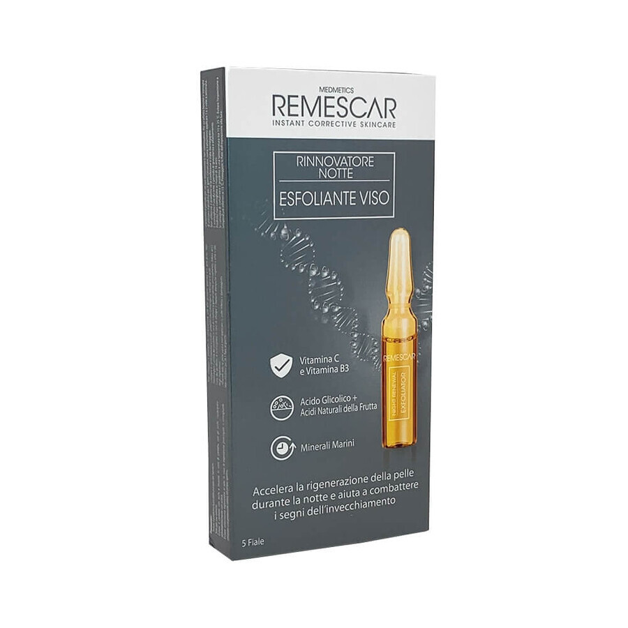 Tratament exfoliant de noapte pentru regenerarea tenului, 5x2 ml, Remescar