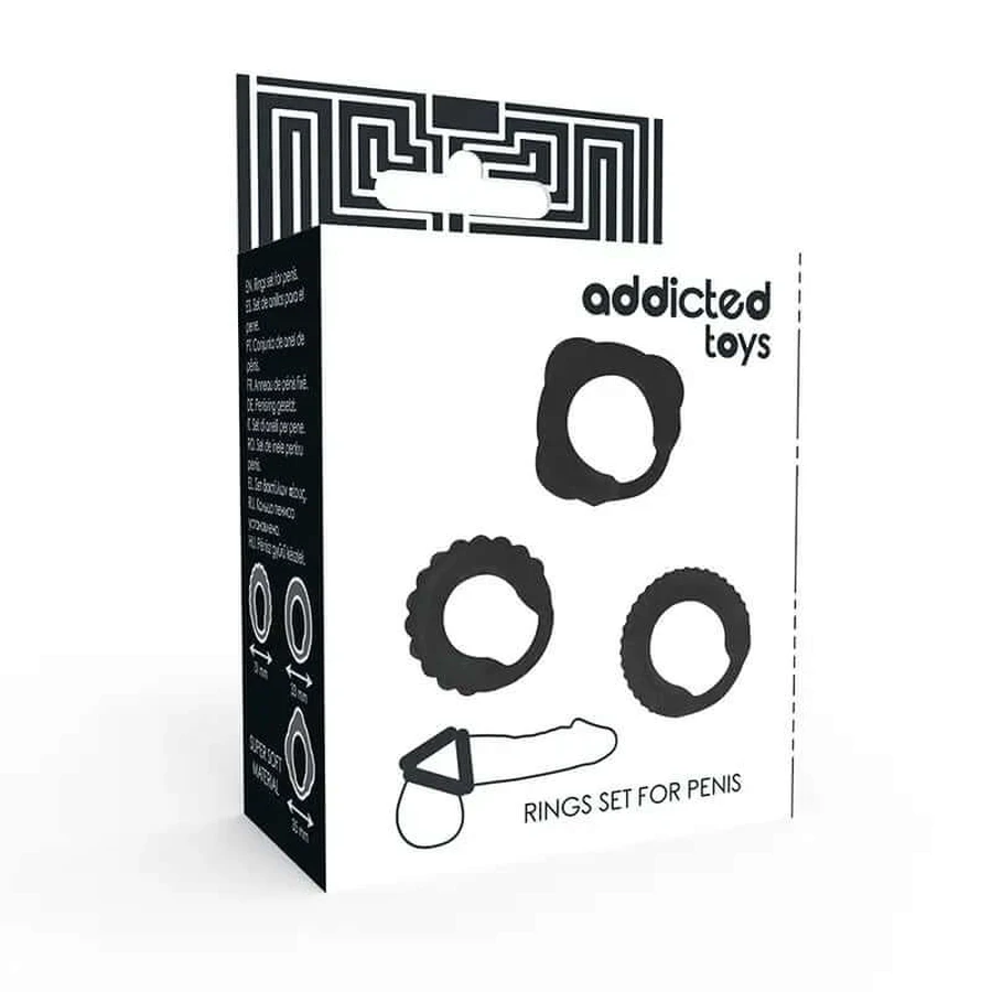 Zestaw 3 czarnych pierścieni na penisa Addicted Toys: ceny i cechy