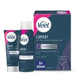 Veet Expert Enthaarungsset Intimbereich, Enthaarungscreme 50 ml Frau und Schaum 50 ml