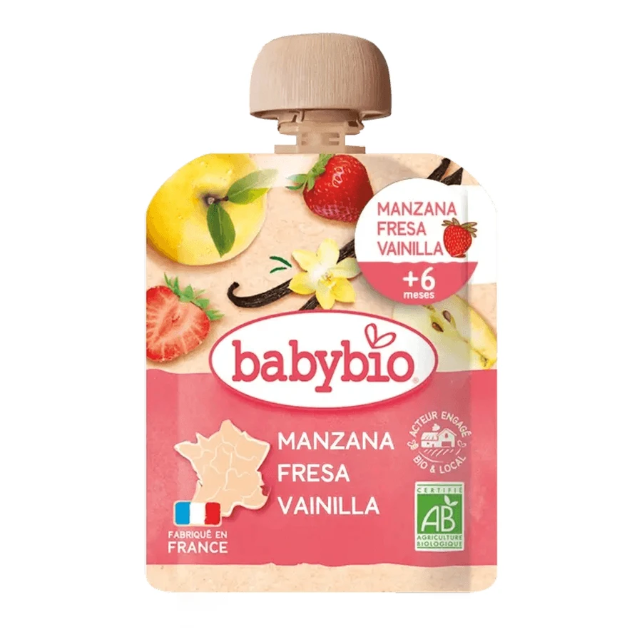 Babybio Pungă Apple Strawberry Vanilla, 90 g