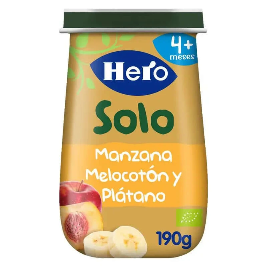 Barattolo Hero Baby Mela, Pesca e Banana 190G Eco Solo Mela, Pesca e Banana