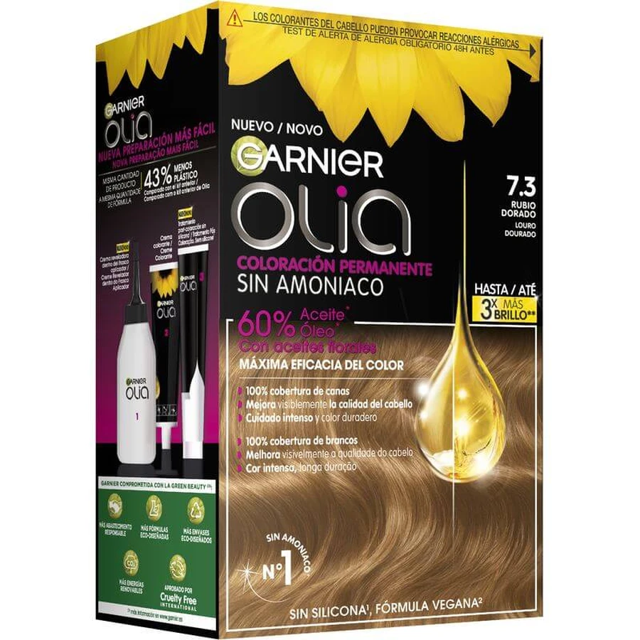 Garnier Olia Dauerhafte Färbung Ammoniakfrei, Angenehmer Geruch Mit Natürlichen Blumenölen - Golden Blonde 7.3