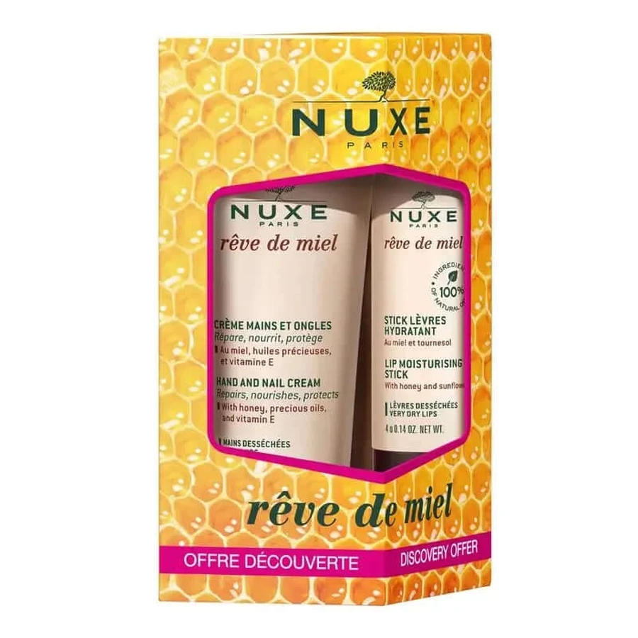Nuxe Reve De Miel Duo Repairing Hand & Nail Cream 30 ml & Moisturizing Lip Stick 4Gr