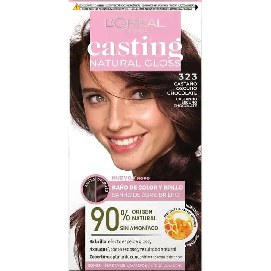 L'Oréal Paris Casting Natural Gloss Colour & Shine Gloss Nuanța 323 Dark Chocolate Brown 90% Origine naturală