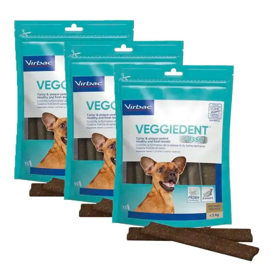 Virbac Veggiedent Fr3sh XS, snack dentali per cani di taglia molto piccola, confezione da 3 unità
