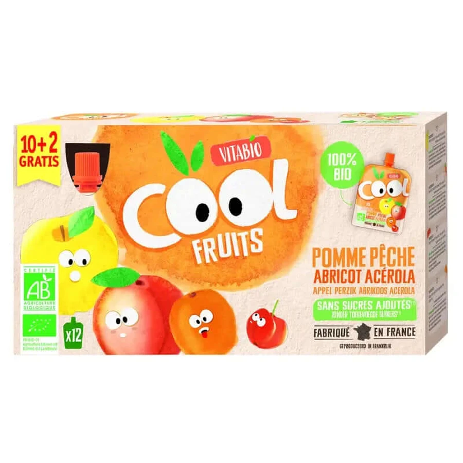 Vitabio Cool Fruits Apple, Peach & Apricot 90 Gr, 12 unități