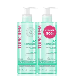 Topicrem Ac Control Duo Pack Zuiverende Gel 400 ml 2e Eenheid 50%.