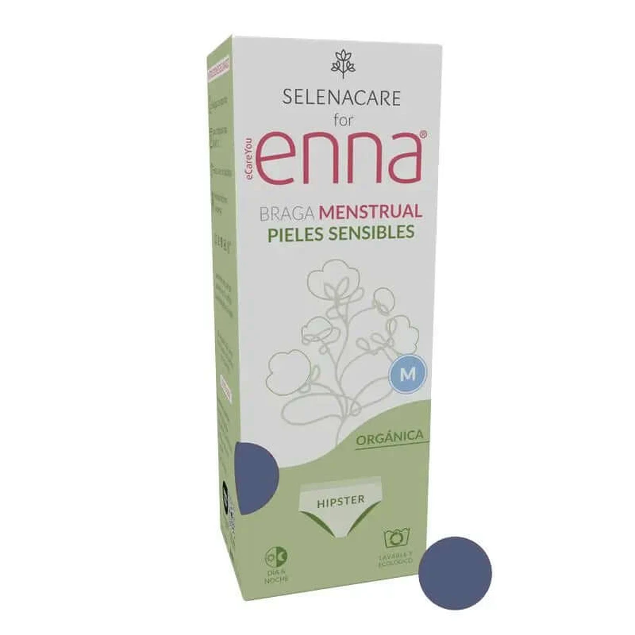 Chiloți menstruali Enna Ginecological Organic Hipster - debit mediu, mărimea M, culoare albastru / gri