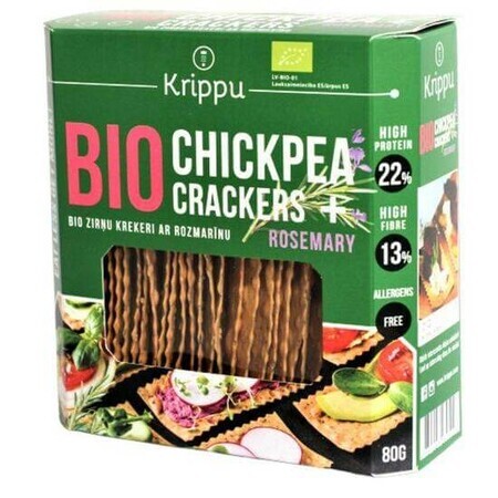 Crackers bio fara gluten cu naut si rozmarin, 80 g, Krippu