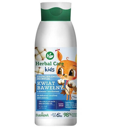 Emulsie cremoasa pentru baie cu extract de Bumbac si Aloe, 400ml, Herbal Care Kids