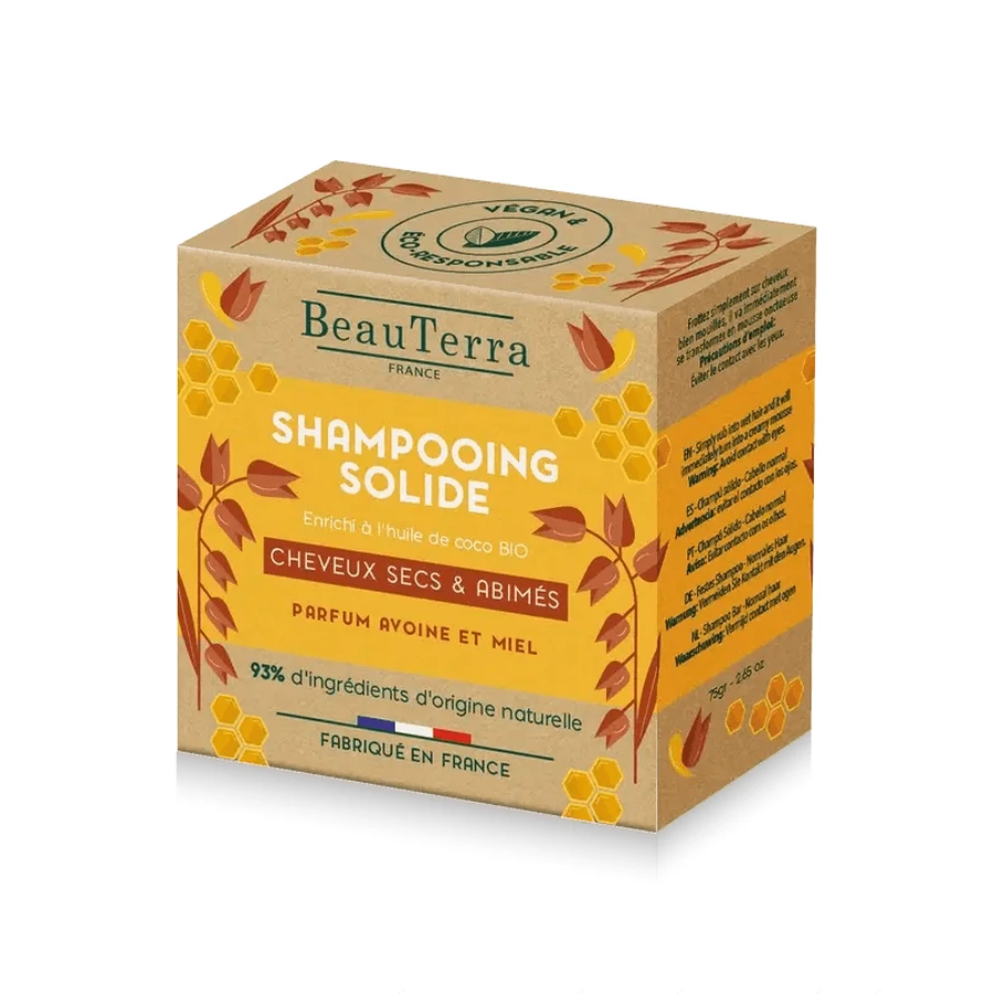 Beauterra Shampoo solido alla farina d'avena e miele (capelli secchi) , 75 gr