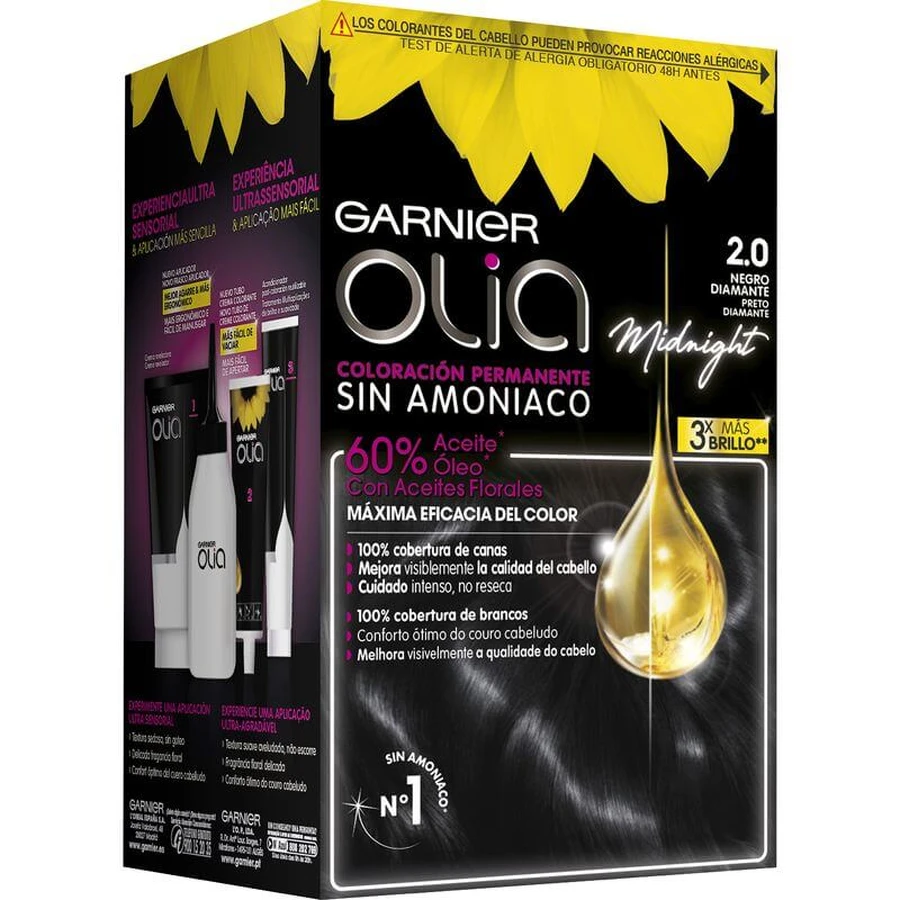 Garnier Olia Coloration permanente sans ammoniaque, odeur agréable aux huiles florales naturelles - Diamond Black 2.0