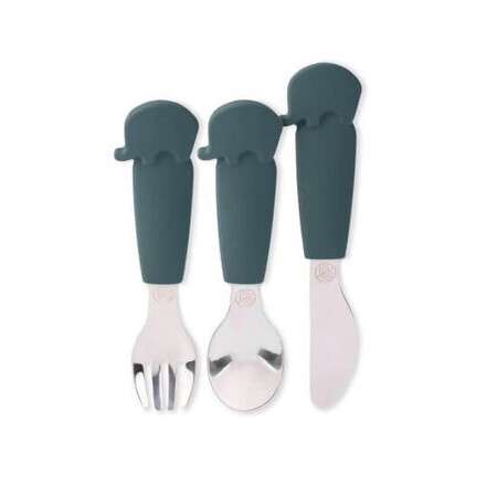 Set de tacamuri din inox si silicon Elefantei, Verde inchis, Eco Rascals