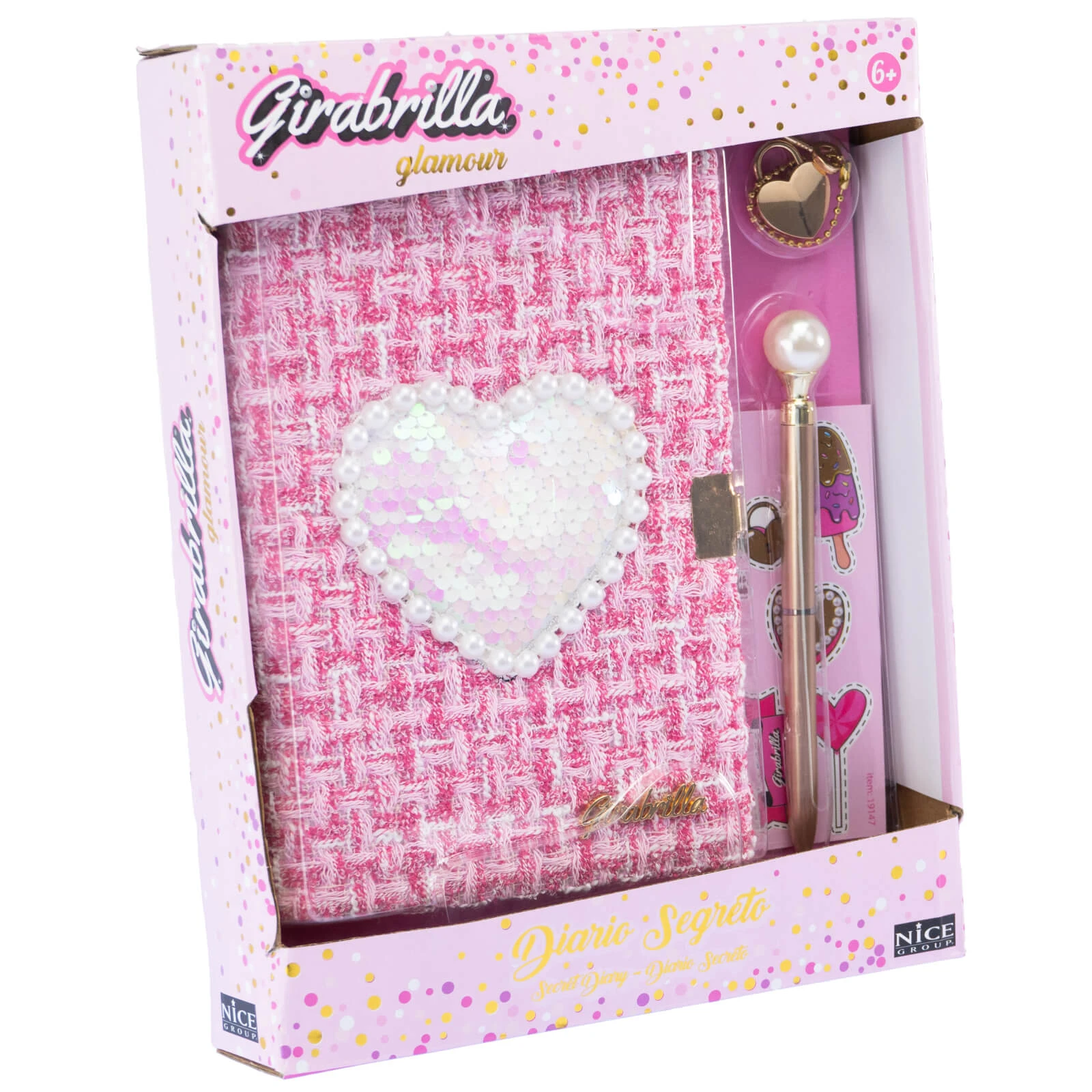Tweed Glamour Girabrilla Tweed Journal - Tagebuch mit Tweedeinband, Pailletten und Vorhängeschloss, inklusive Stift