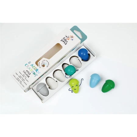 Set of 6 acorn-shaped wax crayons, Haku Yoka - cool colors