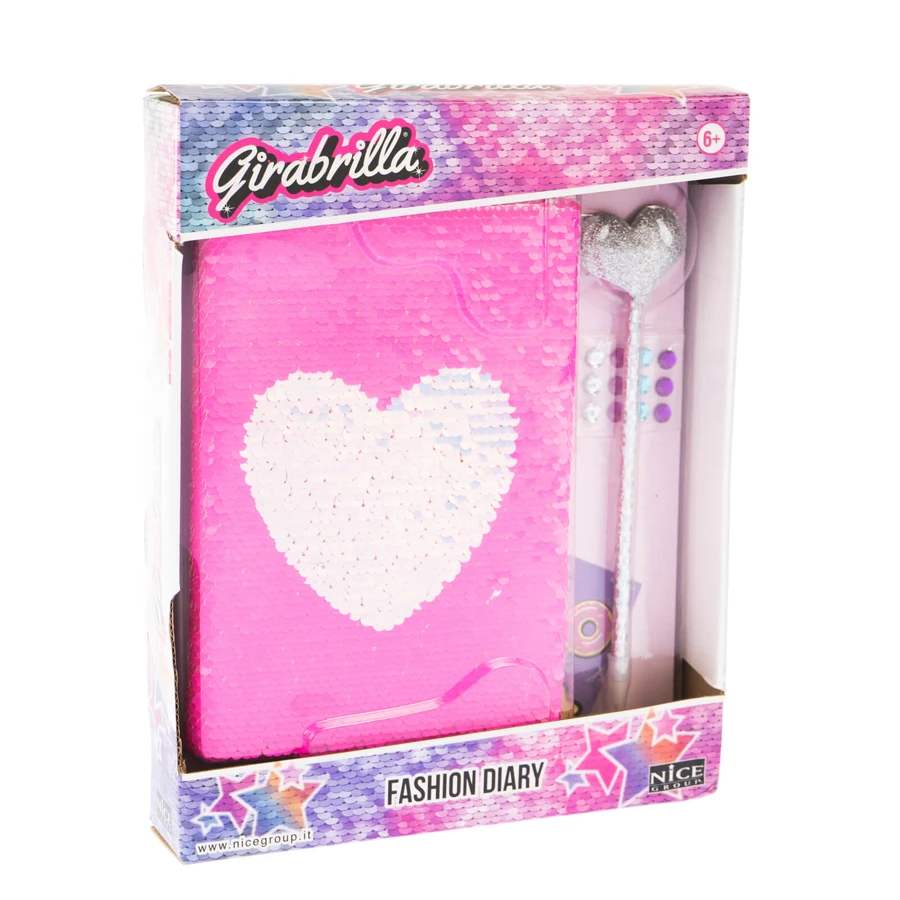 Girabrilla Fashion Diary - Agenda réversible avec paillettes et stylo