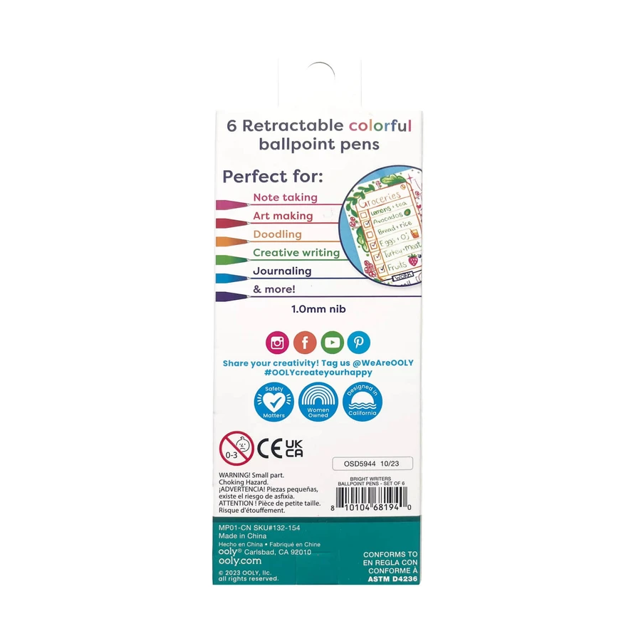 Penne colorate retrattili Bright Writers - set da 6
