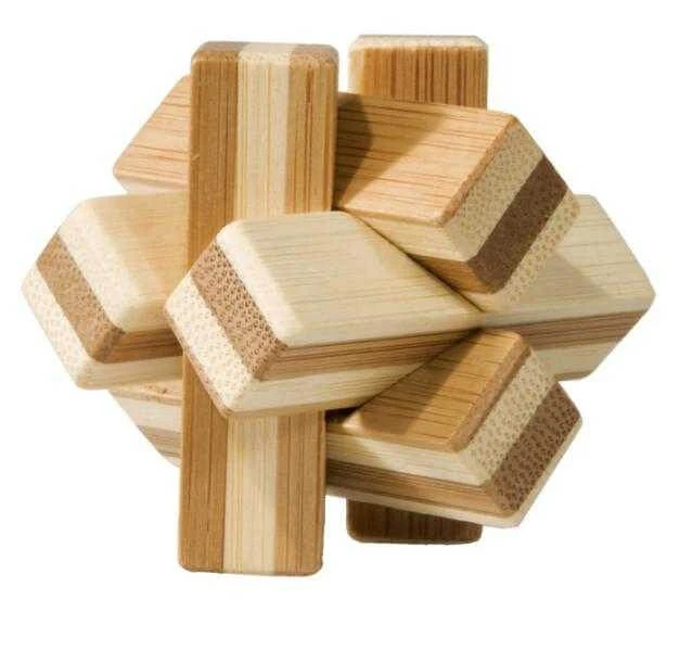 Logikspiel IQ Bambusknoten aus Holz, Metallbox