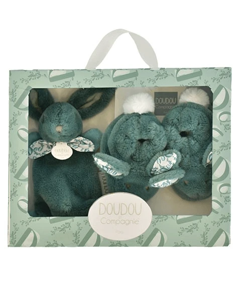 DoudouÂź Bunny Bunny - Teddybunny und Stofftier-Set, grĂŒn