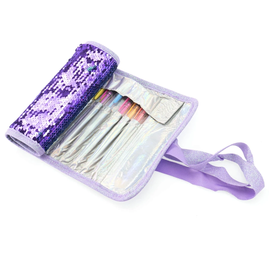 Girabrilla rolling pen - with reversible sequins and set of 12 gel pens + 6 double markers