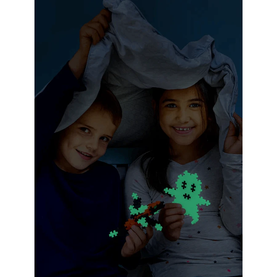 Set constructie Plus-Plus, tub 100 piese, Glow mix, culori fluorescente