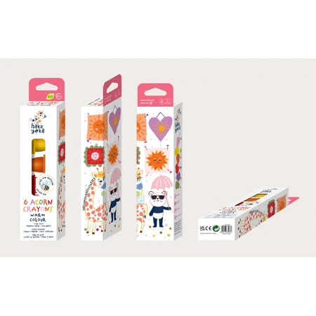 Set di 6 pastelli a cera a forma di ghianda, Haku Yoka - colori caldi