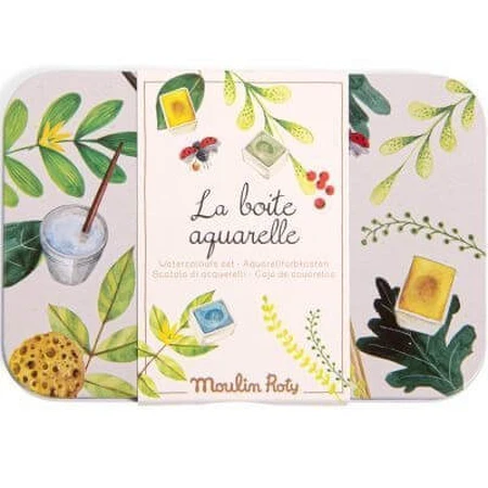 Boîte en métal avec 24 aquarelles, Moulin Roty