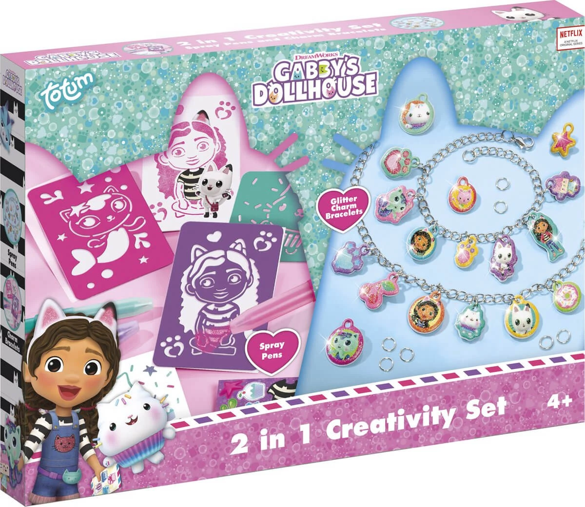 Kreativset 2 in 1, Armbänder mit Glitzer und Sprühstiften, Gabby's Dollhouse