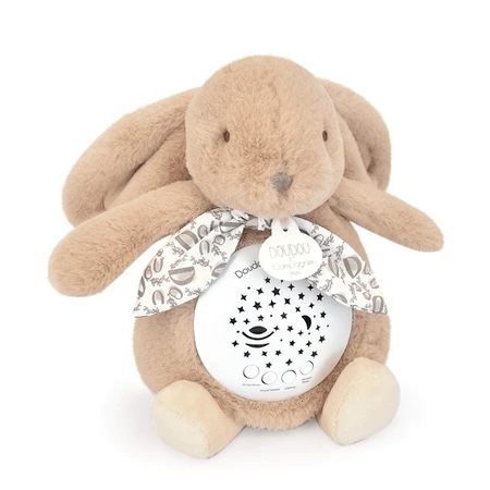 Musikkerze mit Projektion, flauschiges Häschen, 19 cm, hellbeige