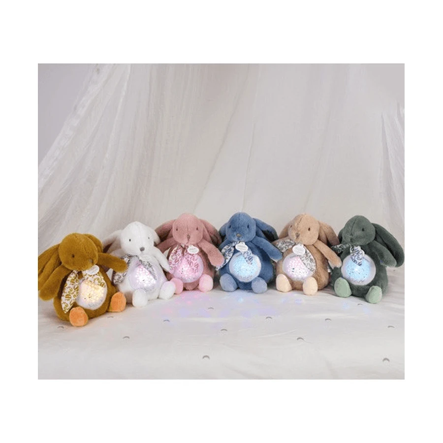 Musikkerze mit Projektion, flauschiges Häschen, 19 cm, hellbeige