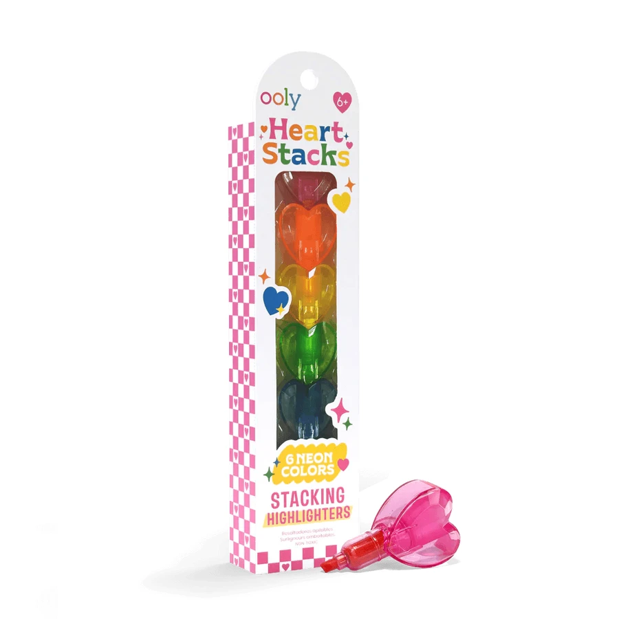 Markere intercalabile Inimioare - set 6 culori neon - Heart