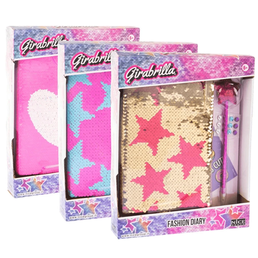 Jurnal Fashion Girabrilla – set jurnal cu paiete reversibile și pix